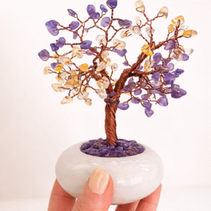 Copac din cristale de Ametist si Citrin in vas de Ceramica,  14cm