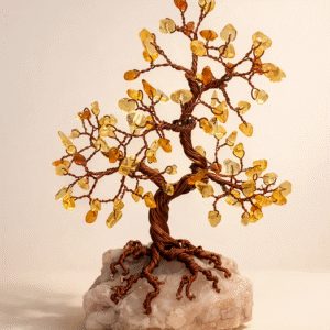 Copacel cristal Citrin si fir de cupru, decor birou, 16cm