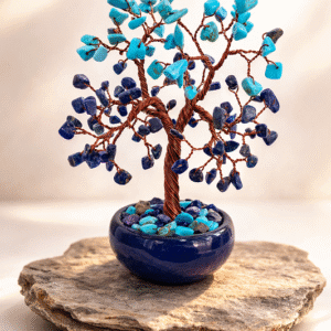 Copac din Turcoaze albastre si Lapis lazuli, in vas de ceramica albastru, cadou Secret Santa, Craciun, Anul nou