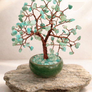Copac din Cristale de Aventurin verde, in vas de ceramica, cadou deosebit